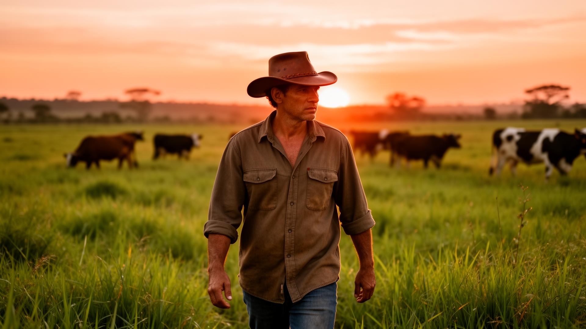 Produtor rural ao entardecer